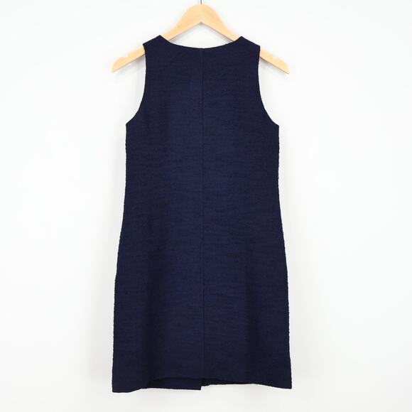 NWT J.Crew Factory Sleeveless Tweed Gold Button Shift Dress Navy Blue Size 0 - Picture 3 of 8